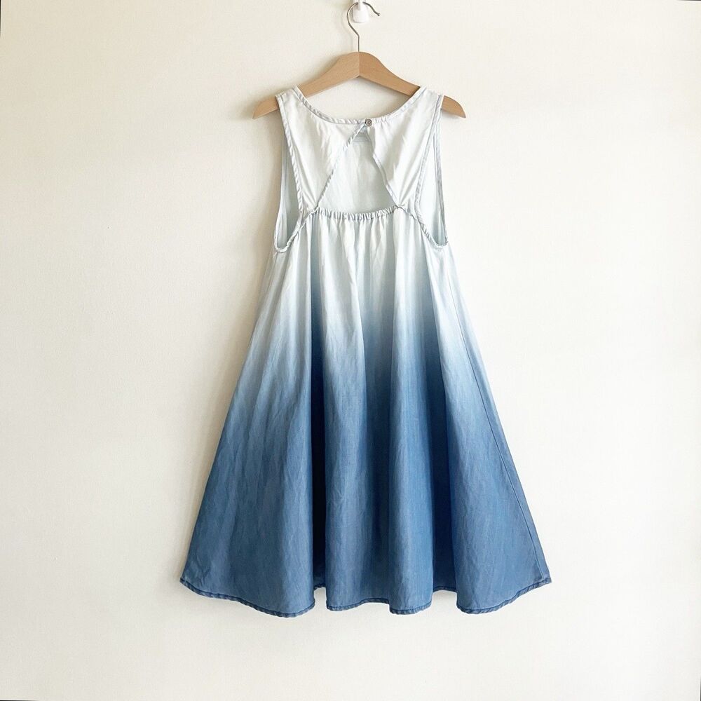 Gap Kids Dress Girls Sz XL 12 Ombre Sleeveless A Line Cut Out White Blue - Picture 2 of 6